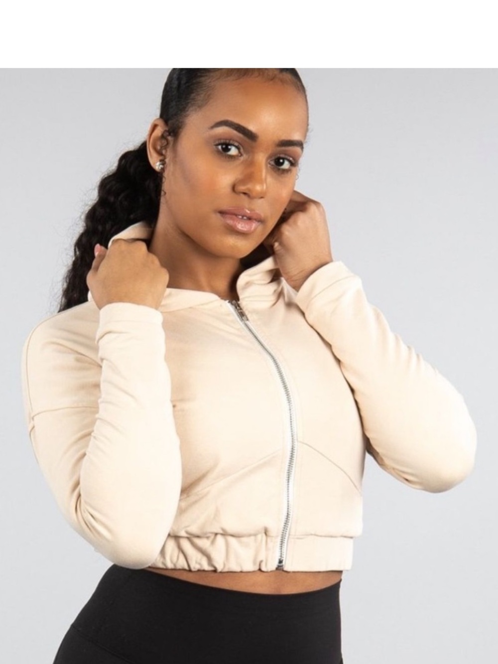 Buffbunny Basic Crop Zip Up Jacket - Vanilla
